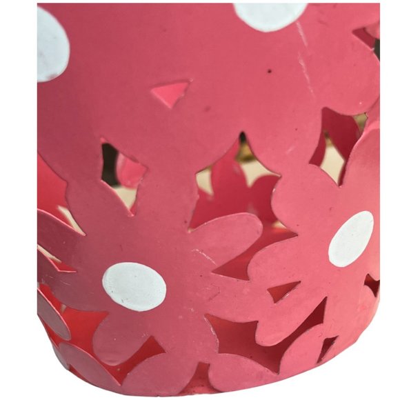 RARE: Vtg Metal Cut-out Daisy Basket Pink White Handle Phillipines Spring Easter - Picture 6 of 8